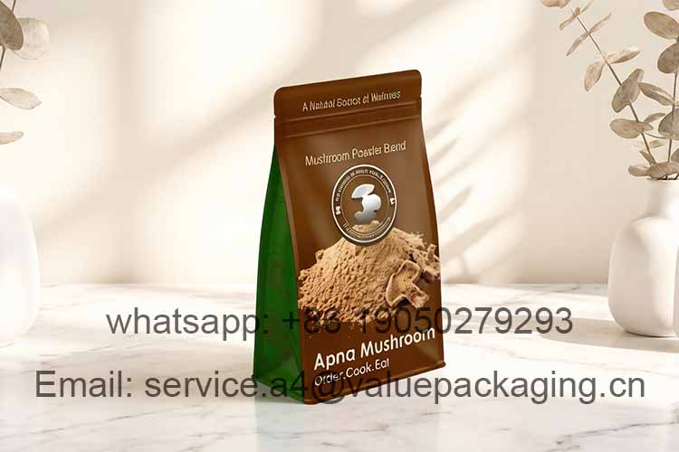 Flat-bottomed mushroom powder packaging pouch
