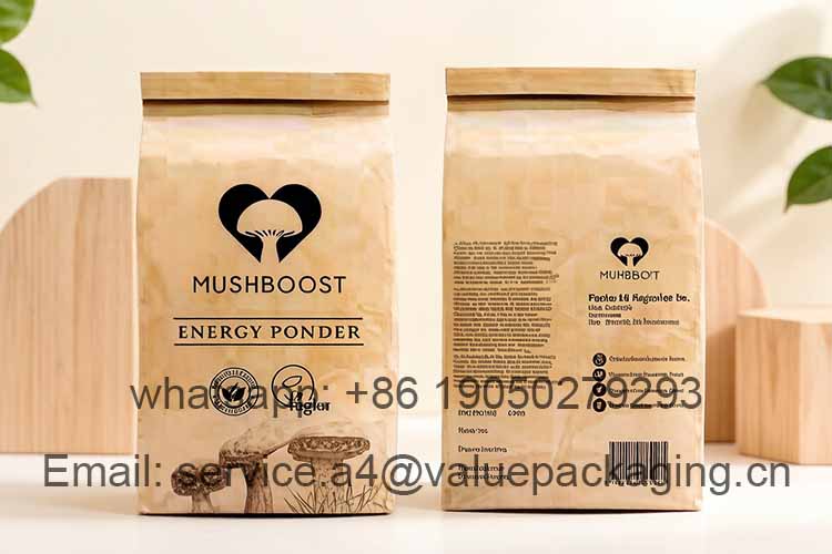 Kraft paper flat-bottomed mushroom powder packaging bag