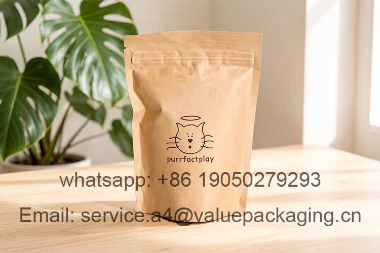 Stand-up zipper catnip kraft paper bag