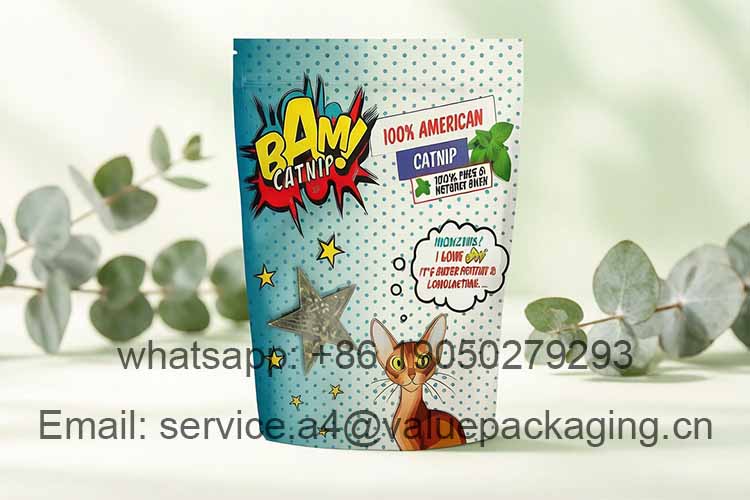 Stand-up zipper catnip pouch