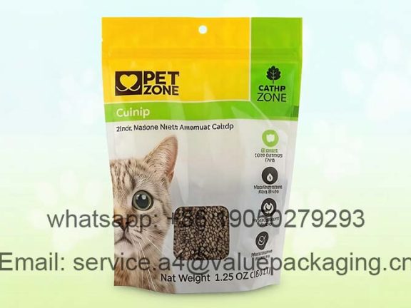 Stand-up zipper transparent window cat grass sachet