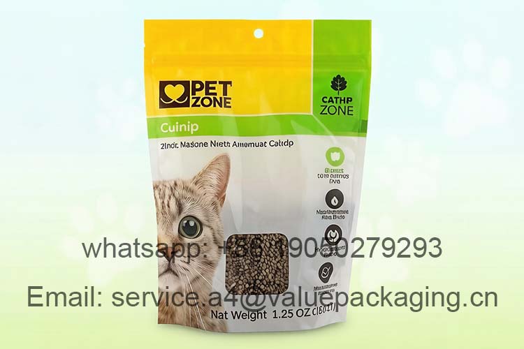 Stand-up zipper transparent window cat grass sachet